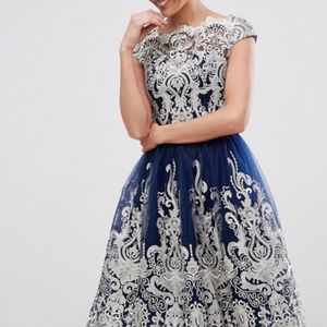 Chi Chi London Metallic Lace Dress (Navy)